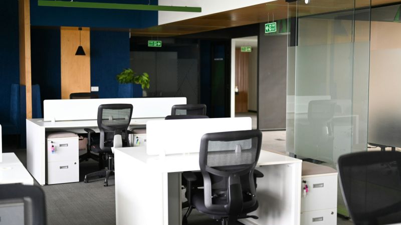 Bright modern corporate office workspace after commercial cleaning